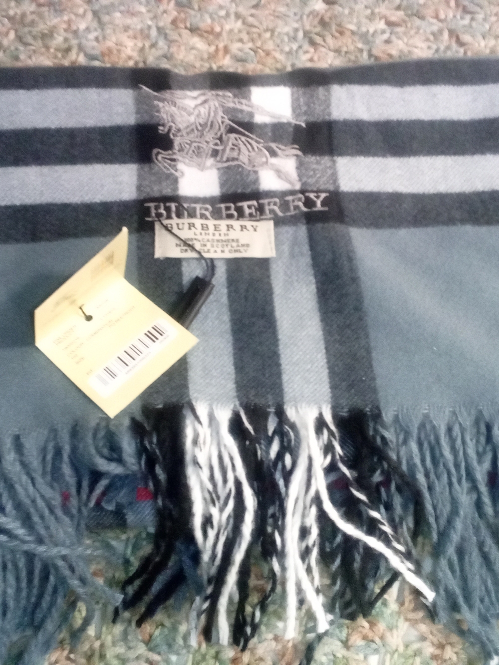 Burberry Grey and Black Check Wool Scarf